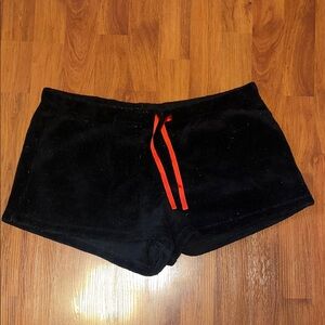 Pj Couture Black Fleece Athletic Shorts with Red Drawstring